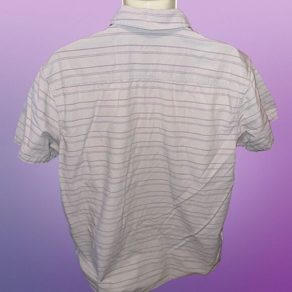 Patagonia Short Sleeve Gray Purple Stripe Button Down Collar Shirt Size XL #39 - Picture 5 of 5